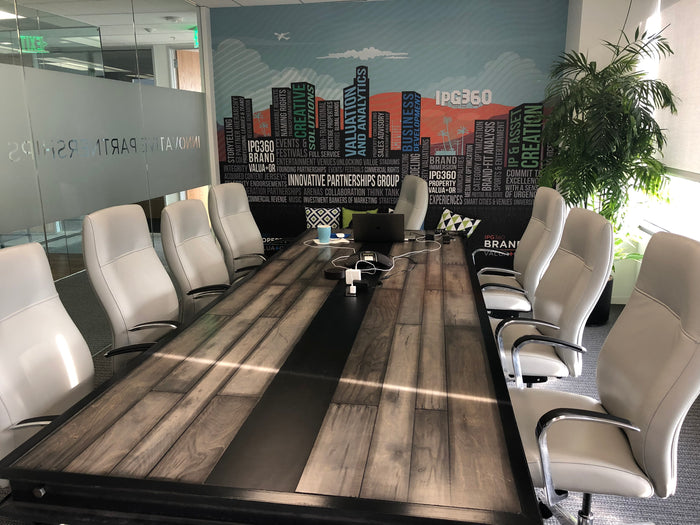 #064 - Industrial steel and reclaimed wood conference table with FREE power/data center