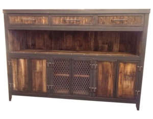 Rustic Industrial Media Console with Reclaimed Wood - Front View