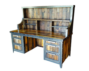 Industrial Reclaimed Wood Desk with Hutch - Side View