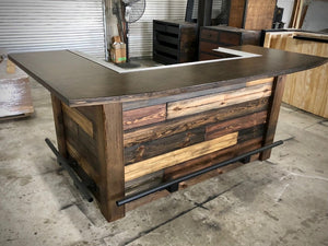 #203 - Rustic Reclaimed Plank Good Times Bar with Foot and Drink Rail