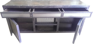 Industrial Console with Drawers doors and drawers open