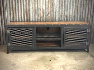 Vintage Industrial Media Console Front View