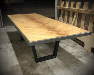 #102 - Wood plank herringbone pattern rustic minimalist conference table